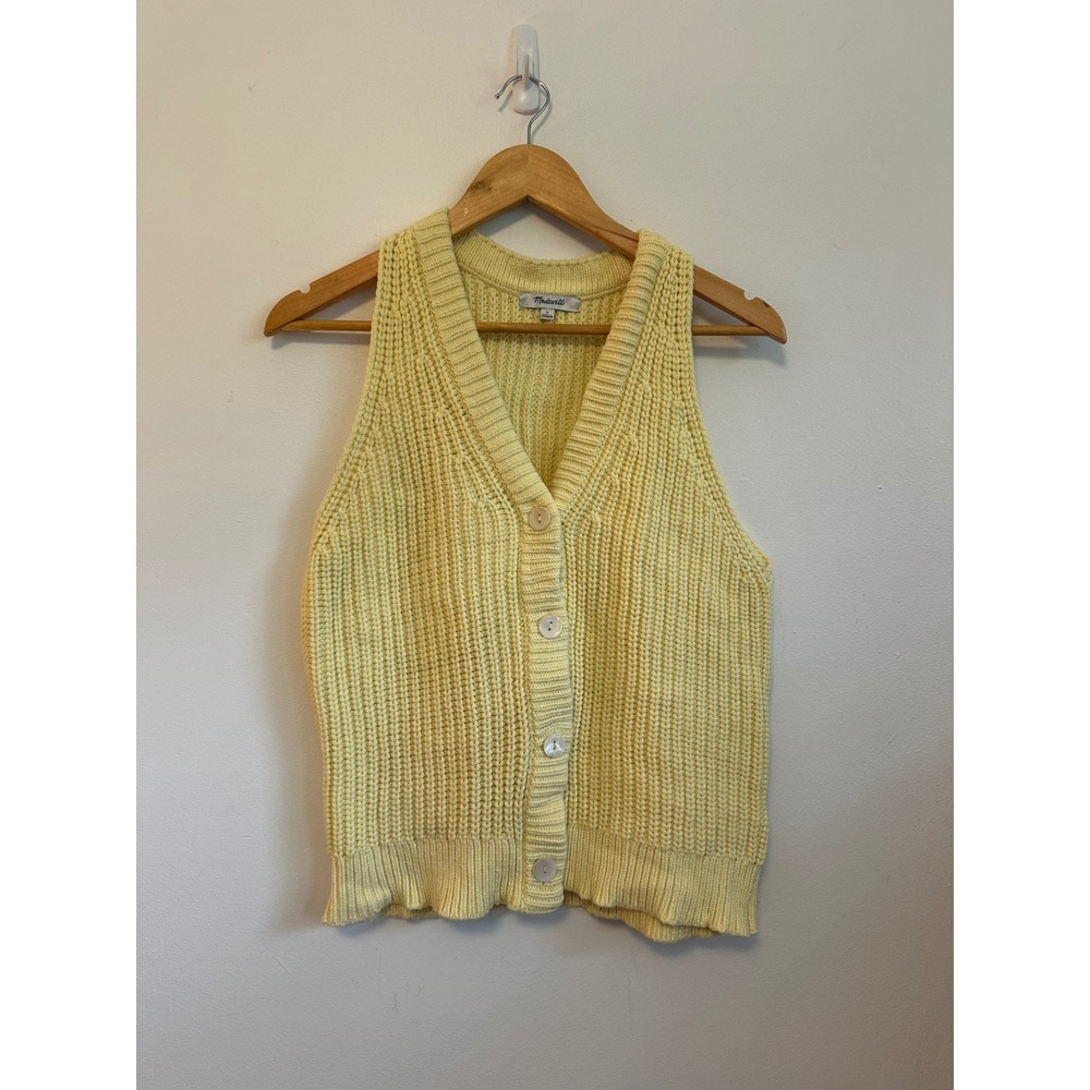 Madewell Pale Yellow Chunky Ribbed Knit Button Front Sweater Vest | Size Small
